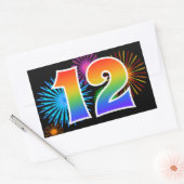 Sticker Rectangulaire Fun Fireworks + Rainbow Motif "12" Numéro d'événem (Enveloppe)