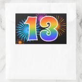 Sticker Rectangulaire Fun Fireworks + Rainbow Motif "13" Numéro de l'évé (Sac)