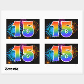 Sticker Rectangulaire Fun Fireworks + Rainbow Motif "15" Numéro d'événem (Feuille)