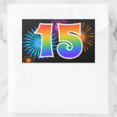 Sticker Rectangulaire Fun Fireworks + Rainbow Motif "15" Numéro d'événem (Sac)