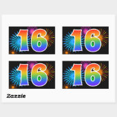 Sticker Rectangulaire Fun Fireworks + Rainbow Motif "16" Numéro de l'évé (Feuille)