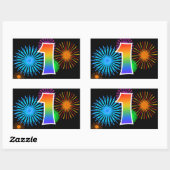 Sticker Rectangulaire Fun Fireworks + Rainbow Motif "1" Numéro d'événeme (Feuille)