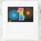 Sticker Rectangulaire Fun Fireworks + Rainbow Motif "1" Numéro d'événeme (Sac)