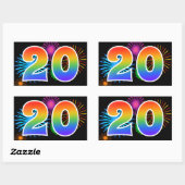 Sticker Rectangulaire Fun Fireworks + Rainbow Motif "20" Numéro de l'évé (Feuille)
