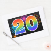Sticker Rectangulaire Fun Fireworks + Rainbow Motif "20" Numéro de l'évé (Enveloppe)