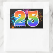 Sticker Rectangulaire Fun Fireworks + Rainbow Motif "25" Numéro de l'évé (Sac)