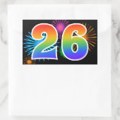 Sticker Rectangulaire Fun Fireworks + Rainbow Motif "26" Numéro de l'évé (Sac)