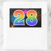 Sticker Rectangulaire Fun Fireworks + Rainbow Motif "28" Numéro de l'évé (Sac)