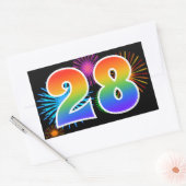 Sticker Rectangulaire Fun Fireworks + Rainbow Motif "28" Numéro de l'évé (Enveloppe)
