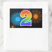 Sticker Rectangulaire Fun Fireworks + Rainbow Motif "2" Numéro d'événeme (Sac)
