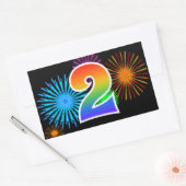 Sticker Rectangulaire Fun Fireworks + Rainbow Motif "2" Numéro d'événeme (Enveloppe)