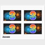 Sticker Rectangulaire Fun Fireworks + Rainbow Motif "3" Numéro d'événeme (Feuille)