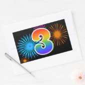 Sticker Rectangulaire Fun Fireworks + Rainbow Motif "3" Numéro d'événeme (Enveloppe)