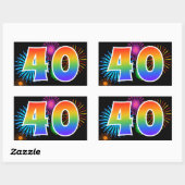 Sticker Rectangulaire Fun Fireworks + Rainbow Motif "40" Numéro d'événem (Feuille)