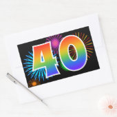 Sticker Rectangulaire Fun Fireworks + Rainbow Motif "40" Numéro d'événem (Enveloppe)