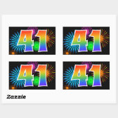 Sticker Rectangulaire Fun Fireworks + Rainbow Motif "41" Numéro d'événem (Feuille)