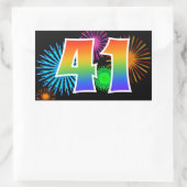 Sticker Rectangulaire Fun Fireworks + Rainbow Motif "41" Numéro d'événem (Sac)