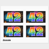 Sticker Rectangulaire Fun Fireworks + Rainbow Motif "42" Numéro d'événem (Feuille)