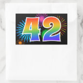 Sticker Rectangulaire Fun Fireworks + Rainbow Motif "42" Numéro d'événem (Sac)