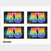 Sticker Rectangulaire Fun Fireworks + Rainbow Motif "45" Numéro d'événem (Feuille)