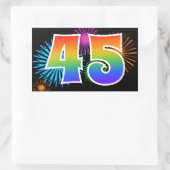 Sticker Rectangulaire Fun Fireworks + Rainbow Motif "45" Numéro d'événem (Sac)