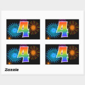 Sticker Rectangulaire Fun Fireworks + Rainbow Motif "4" Numéro d'événeme (Feuille)