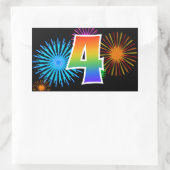 Sticker Rectangulaire Fun Fireworks + Rainbow Motif "4" Numéro d'événeme (Sac)