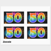 Sticker Rectangulaire Fun Fireworks + Rainbow Motif "50" Numéro d'événem (Feuille)