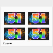 Sticker Rectangulaire Fun Fireworks + Rainbow Motif "51" Numéro d'événem (Feuille)