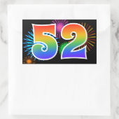 Sticker Rectangulaire Fun Fireworks + Rainbow Motif "52" Numéro d'événem (Sac)
