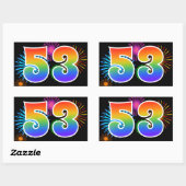 Sticker Rectangulaire Fun Fireworks + Rainbow Motif "53" Numéro d'événem (Feuille)