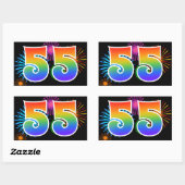 Sticker Rectangulaire Fun Fireworks + Rainbow Motif "55" Numéro d'événem (Feuille)