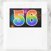Sticker Rectangulaire Fun Fireworks + Rainbow Motif "56" Numéro de l'évé (Sac)