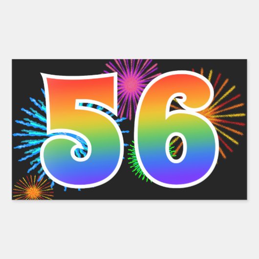 Sticker Rectangulaire Fun Fireworks + Rainbow Motif "56" Numéro de l'évé (Devant)