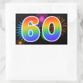 Sticker Rectangulaire Fun Fireworks + Rainbow Motif "60" Numéro d'événem (Sac)
