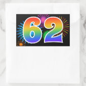 Sticker Rectangulaire Fun Fireworks + Rainbow Motif "62" Numéro d'événem (Sac)
