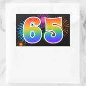 Sticker Rectangulaire Fun Fireworks + Rainbow Motif "65" Numéro d'événem (Sac)