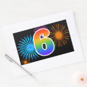 Sticker Rectangulaire Fun Fireworks + Rainbow Motif "6" Numéro d'événeme (Enveloppe)