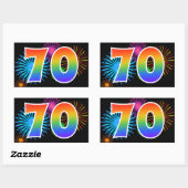 Sticker Rectangulaire Fun Fireworks + Rainbow Motif "70" Numéro d'événem (Feuille)