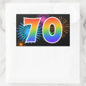 Sticker Rectangulaire Fun Fireworks + Rainbow Motif "70" Numéro d'événem (Sac)
