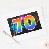 Sticker Rectangulaire Fun Fireworks + Rainbow Motif "70" Numéro d'événem (Enveloppe)