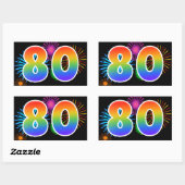Sticker Rectangulaire Fun Fireworks + Rainbow Motif "80" Numéro d'événem (Feuille)