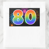 Sticker Rectangulaire Fun Fireworks + Rainbow Motif "80" Numéro d'événem (Sac)