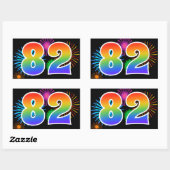 Sticker Rectangulaire Fun Fireworks + Rainbow Motif "82" Numéro d'événem (Feuille)