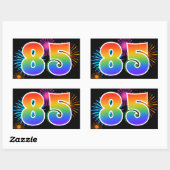 Sticker Rectangulaire Fun Fireworks + Rainbow Motif "85" Numéro d'événem (Feuille)