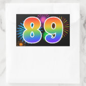 Sticker Rectangulaire Fun Fireworks + Rainbow Motif "89" Numéro de l'évé (Sac)