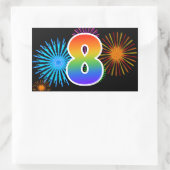 Sticker Rectangulaire Fun Fireworks + Rainbow Motif "8" Numéro d'événeme (Sac)