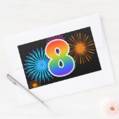 Sticker Rectangulaire Fun Fireworks + Rainbow Motif "8" Numéro d'événeme (Enveloppe)