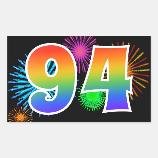 Sticker Rectangulaire Fun Fireworks + Rainbow Motif "94" Numéro de l'évé (Devant)