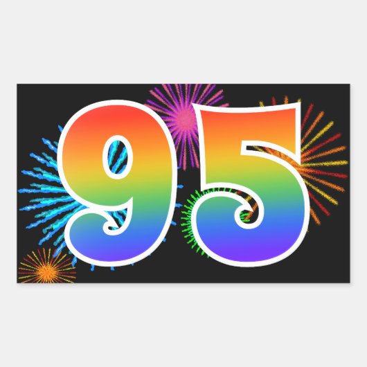 Sticker Rectangulaire Fun Fireworks + Rainbow Motif "95" Numéro de l'évé (Devant)